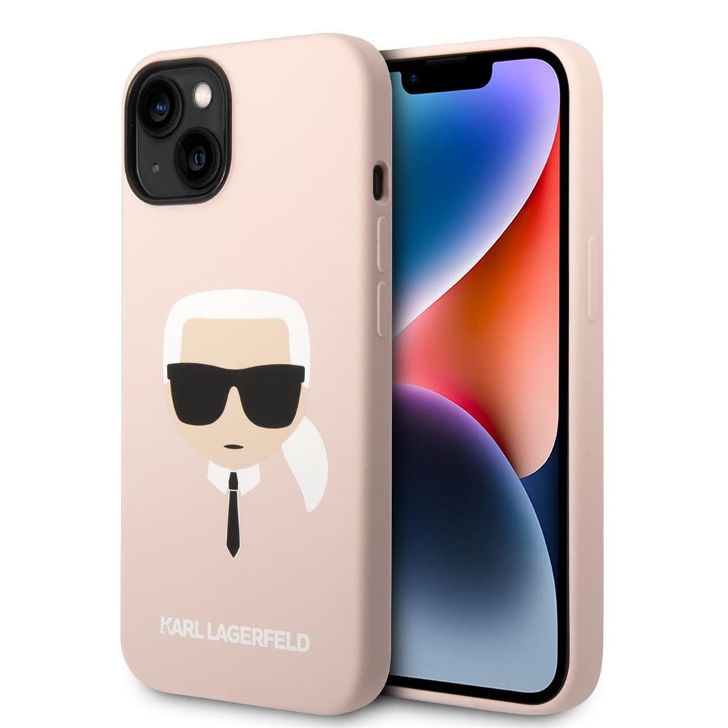 Apple iPhone 14 Plus Karl Lagerfeld Liquid Silicone Karl Head tok (Világos rózsaszín) – KLHCP14MSLKHLP