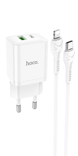 Hoco N28 de rețea încărcător rapid (QC + PD conector), PD lightning cablu, alb