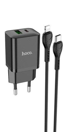 Hoco N28 de rețea încărcător rapid (QC + PD conector), PD lightning cablu, negru