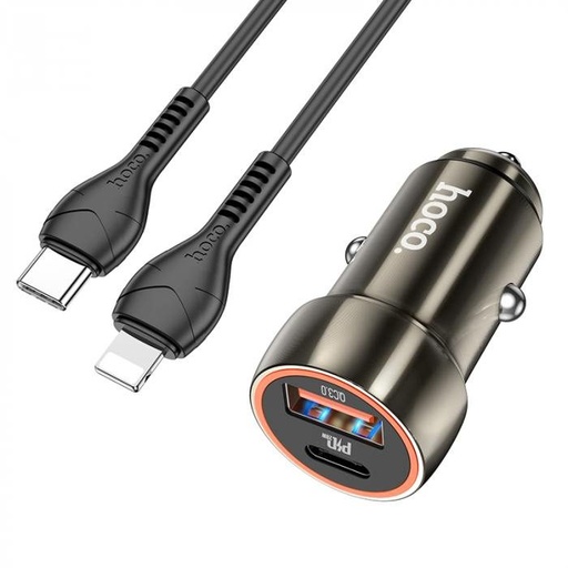 Hoco Z46A auto încărcător rapid, PD & QC conector + lightning cablu, gri