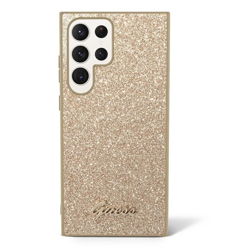 Samsung Galaxy S23 Ultra Guess Glitter Flakes Metal Logo husă (Auriu) - GUHCS23LHGGSHD
