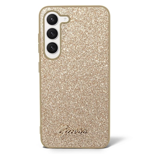 Samsung Galaxy S23 Guess Glitter Flakes Metal Logo husă (Auriu) - GUHCS23SHGGSHD