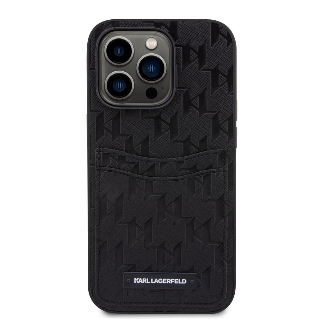 Apple iPhone 14 Pro Max Karl Lagerfeld Saffiano Monogram Card Slot tok (Fekete) – KLHCP14XSAKLHPPK