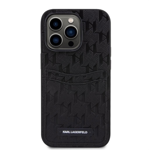 Apple iPhone 14 Pro Karl Lagerfeld Saffiano Monogram Card Slot husă (Negru) – KLHCP14LSAKLHPPK