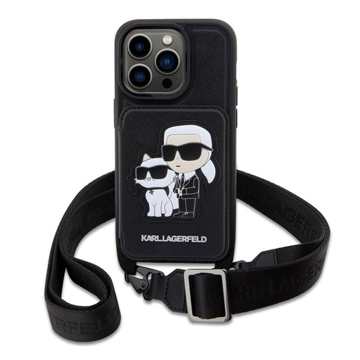 Apple iPhone 14 Pro Karl Lagerfeld Saffiano Crossbody Karl and Choupette NFT husă (Negru) – KLHCP14LCSAKCPMK