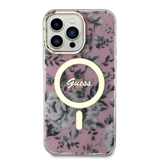 Apple iPhone 14 Pro Max Guess Flowers IML MagSafe husă (Roz) - GUHMP14XHCFWSP