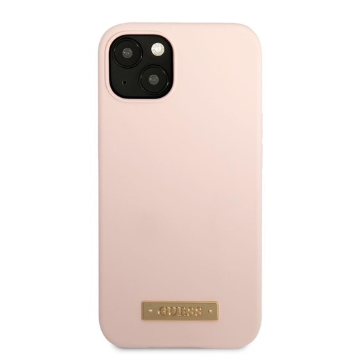Apple iPhone 13 Guess silicon MagSafe husă metal cu logo (Roz) - GUHMP13MSBPLP