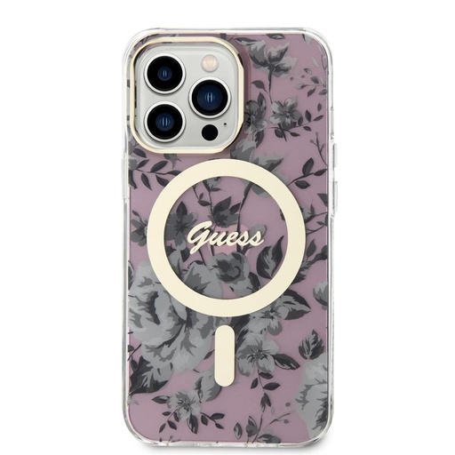 Apple iPhone 13 Pro Guess Flowers IML MagSafe husă (Roz) - GUHMP13LHCFWSP