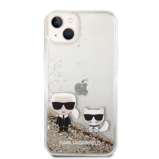 Apple iPhone 14 Plus Karl Lagerfeld Liquid Glitter Karl and Choupette husă (Auriu) – KLHCP14MGKCD