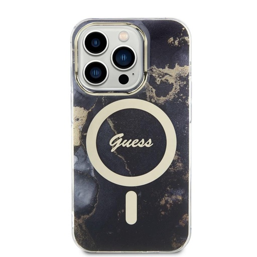 Apple iPhone 14 Pro Guess Marble IML MagSafe husă (Negru) - GUHMP14LHTMRSK