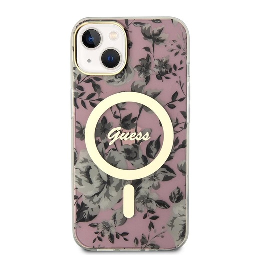 Apple iPhone 13 Guess Flowers IML MagSafe husă (Roz) - GUHMP13MHCFWSP