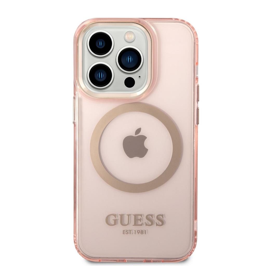 Apple iPhone 14 Pro Guess áttetsző MagSafe tok (Rózsaszín) – GUHMP14LHTCMP
