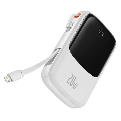 BASEUS QPow powerbank, 10000mAH cu capacitate,20W de încărcare cu putere, lightning cu cablu alb