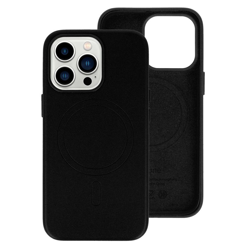 Apple iPhone 13 Pro magsafe leather hátlap tok (Fekete)