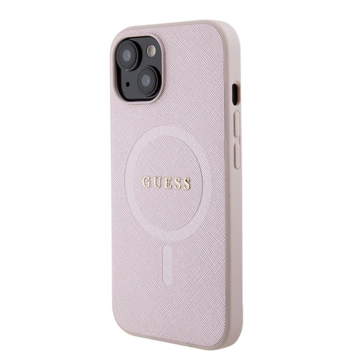 Apple iPhone 15 Guess PU Saffiano MagSafe husă (Roz) - GUHMP15SPSAHMCP