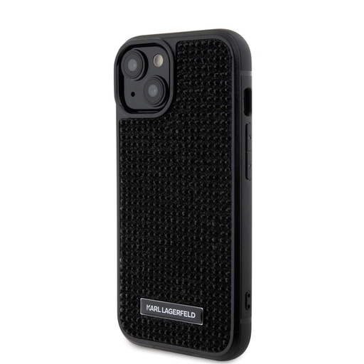 Apple iPhone 15 Karl Lagerfeld Rhinestone Plate Metal Logo husă (Negru) – KLHCP15SHDSPLK