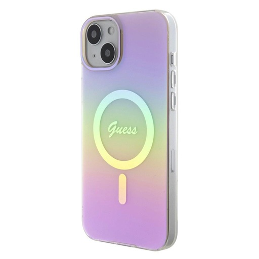 Apple iPhone 15 Guess IML Iridescent Script MagSafe husă (Roz) - GUHMP15SHITSP