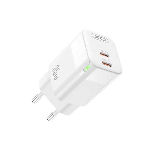 XO CE07 PD max. 35W încărcător rapid (Alb) – GaN tehnologie, 2× USB-C, LED cu ecran