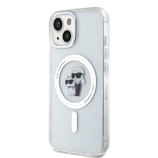 Apple iPhone 15 Karl Lagerfeld IML Glitter Karl and Choupette MagSafe husă (Transparent) – KLHMP15SHGKCNOT