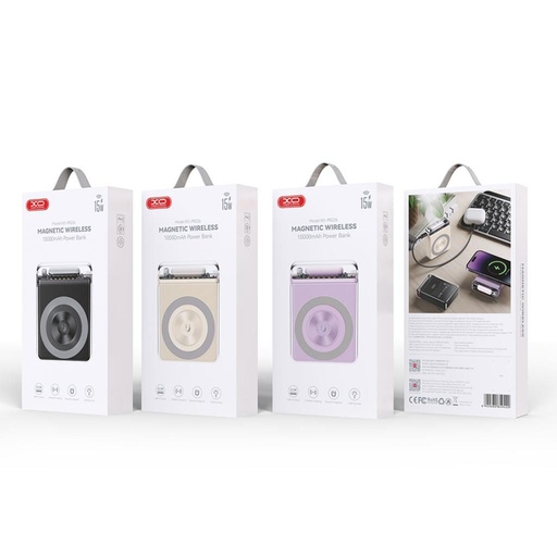 XO PR226 power bank 10000 mAh (Alb-spart) – magnetic, transparent design, bandă luminoasă