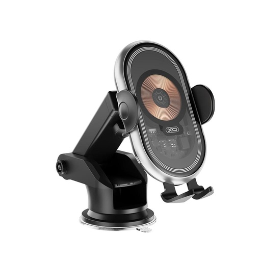 XO WX038 suport auto fără fir cu încărcare (Negru) – 15W, transparent design, cu ventuză és cu grilă de ventilație fixare