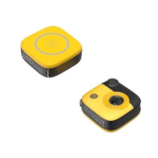 XO PR223 power bank 10000 mAh (Negru–Galben) – magnetic, mini, cu cameră design, digital ecran