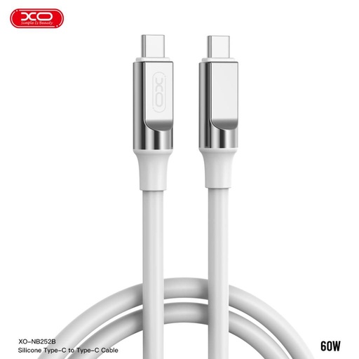 XO NB-Q252B USB-C–USB-C cablu de date (Alb) – 60W, moale silicon acoperire