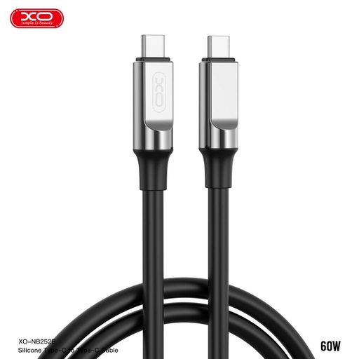 XO NB-Q252B USB-C–USB-C cablu de date (Negru) – 60W, moale silicon acoperire