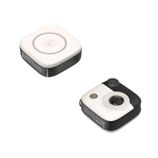 XO PR223 power bank 10000 mAh (Negru–Alb) – magnetic, mini, cu cameră design, digital ecran