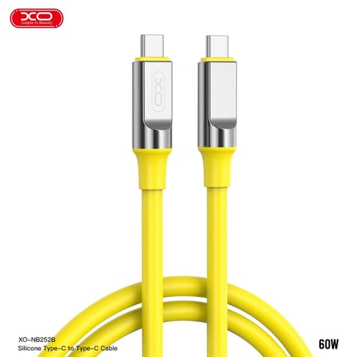 XO NB-Q252B USB-C–USB-C cablu de date (Galben) – 60W, moale silicon acoperire
