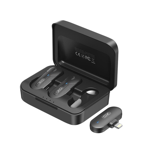 XO MKF09B fără fir dublu pentru guler cu clips microfon (Negru) – Lightning cu conector, cu husă de încărcare