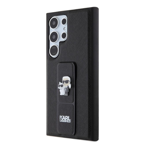 Samsung Galaxy S24 Ultra Karl Lagerfeld Saffiano Grip Stand Metal Logo husă (Negru) – KLHCS24LGSAKCPK