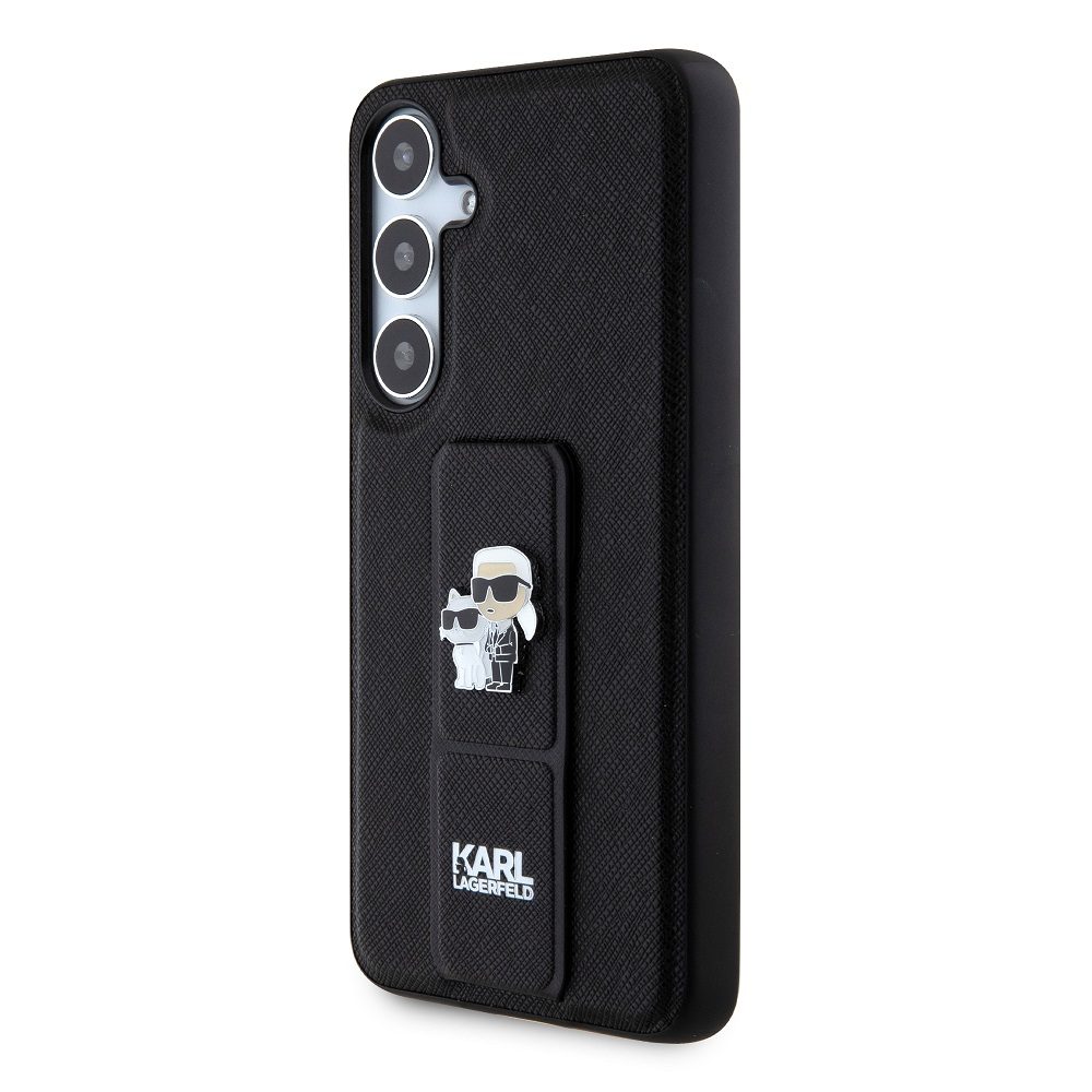 Samsung Galaxy S24+ Karl Lagerfeld Saffiano Grip Stand Metal Logo tok (Fekete) – KLHCS24MGSAKCPK