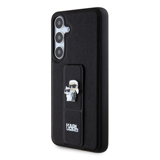 Samsung Galaxy S24+ Karl Lagerfeld Saffiano Grip Stand Metal Logo husă (Negru) – KLHCS24MGSAKCPK