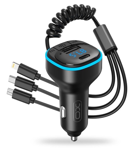 XO BCC07 FM transmitter, bluetooth, 3az1-be cu cablu de încărcare negru