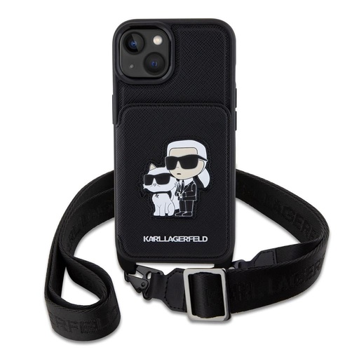 Apple iPhone 14 Karl Lagerfeld Saffiano Crossbody Karl and Choupette NFT husă (Negru) – KLHCP14SCSAKCPMK
