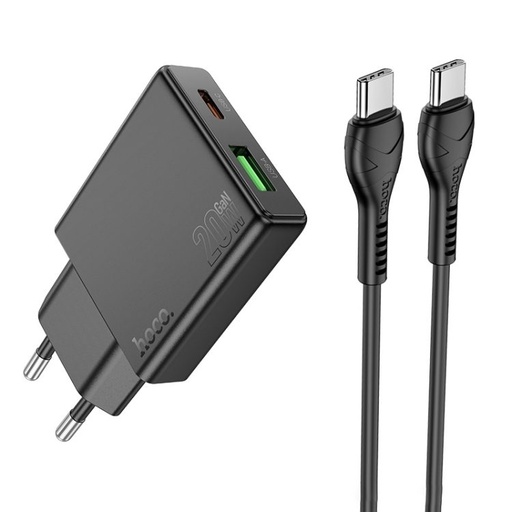 Hoco N38 încărcător rapid adapter USB-A/Type-C cu conexiune (PD20W cu putere) , Type-C-Type-C cu cablu negru