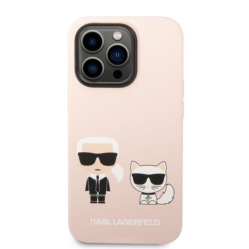 Apple iPhone 14 Pro Max Karl Lagerfeld & Choupette lichid husă din silicon (Roz) – KLHCP14XSSKCI