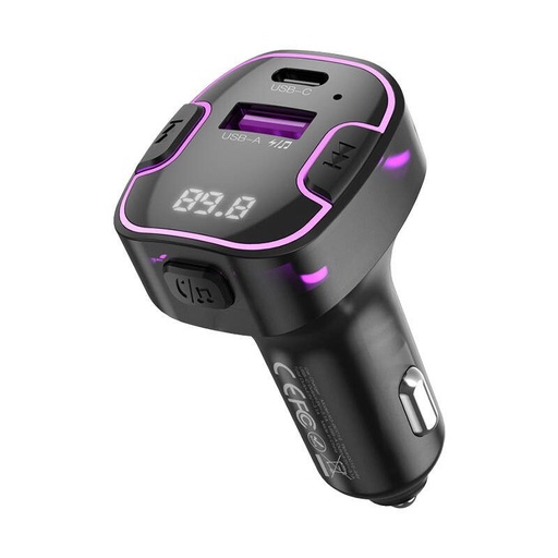 XO BCC12 auto încărcător és FM transmitter 1xUSB-A és 1xUSB-C cu conector 3.1A negru cu putere