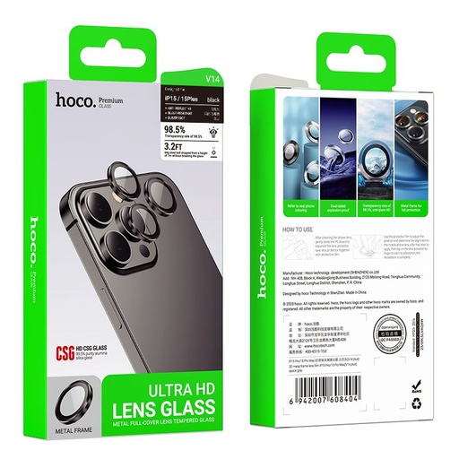 Apple iPhone 15 Pro / iPhone 15 Pro Max Hoco crystal transparent metal protecție cameră sticlă securizată roz