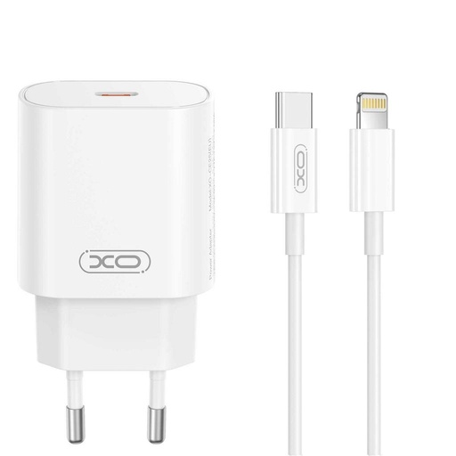 XO CE25 PD 25W încărcător rapid (Alb) – USB-C conector, Lightning cu cablu