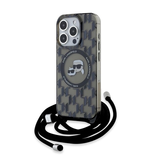 Apple iPhone 15 Pro Karl Lagerfeld IML Monogram Crossbody K&CH Heads MagSafe husă (Negru) – KLHMP15LHCKCKLCK