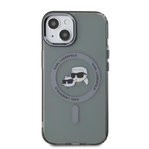 Apple iPhone 15 Karl Lagerfeld IML K&CH Heads Metal Frame MagSafe husă (Negru) – KLHMP15SHLSKCK
