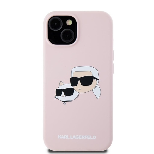 Apple iPhone 15 Karl Lagerfeld Liquid Silicone Double Heads MagSafe husă (Roz) – KLHMP15SSKCHPPLP