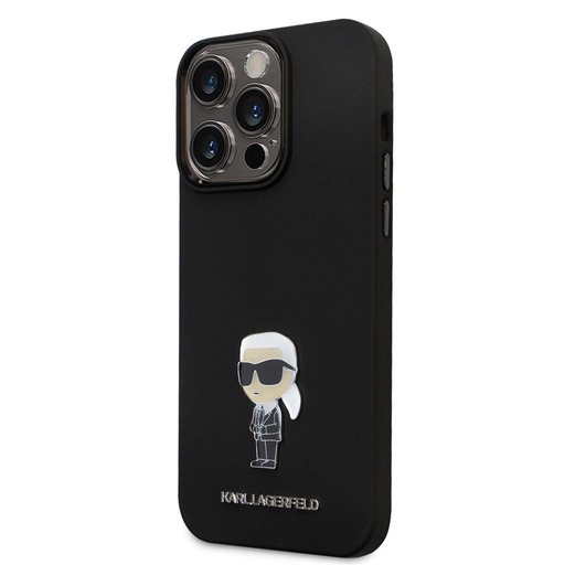 Apple iPhone 15 Pro Max Negru Karl Lagerfeld Liquid Silicone Metal Iconic husă (Negru) – KLHCP15XSMHKNPK