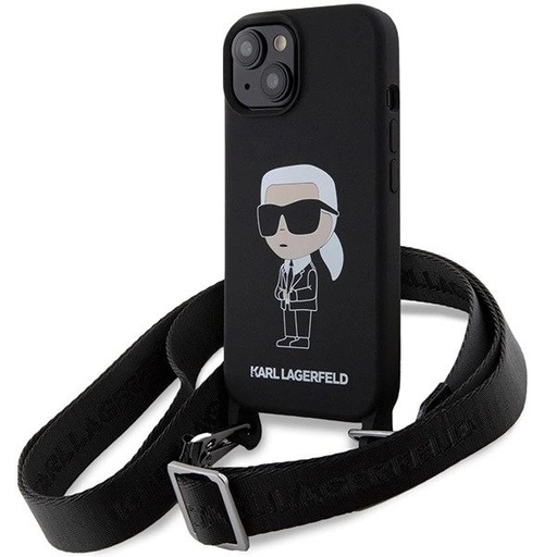 Apple iPhone 15 (Negru) Karl Lagerfeld Crossbody Silicone Iconic husă - KLHCP15SSCBSKNK