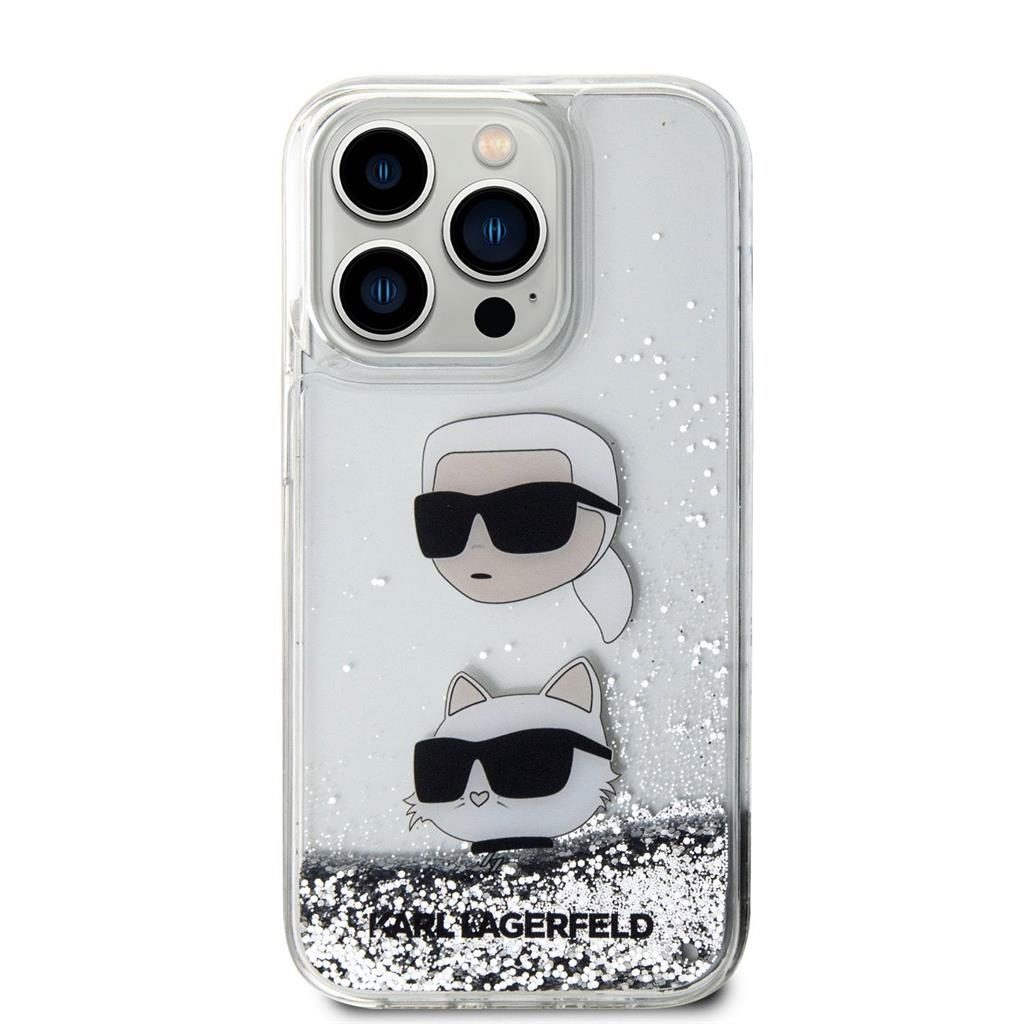Apple iPhone 15 Pro Max Karl Lagerfeld Liquid Glitter Karl and Choupette Head tok (Ezüst) – KLHCP15XLDHKCNS