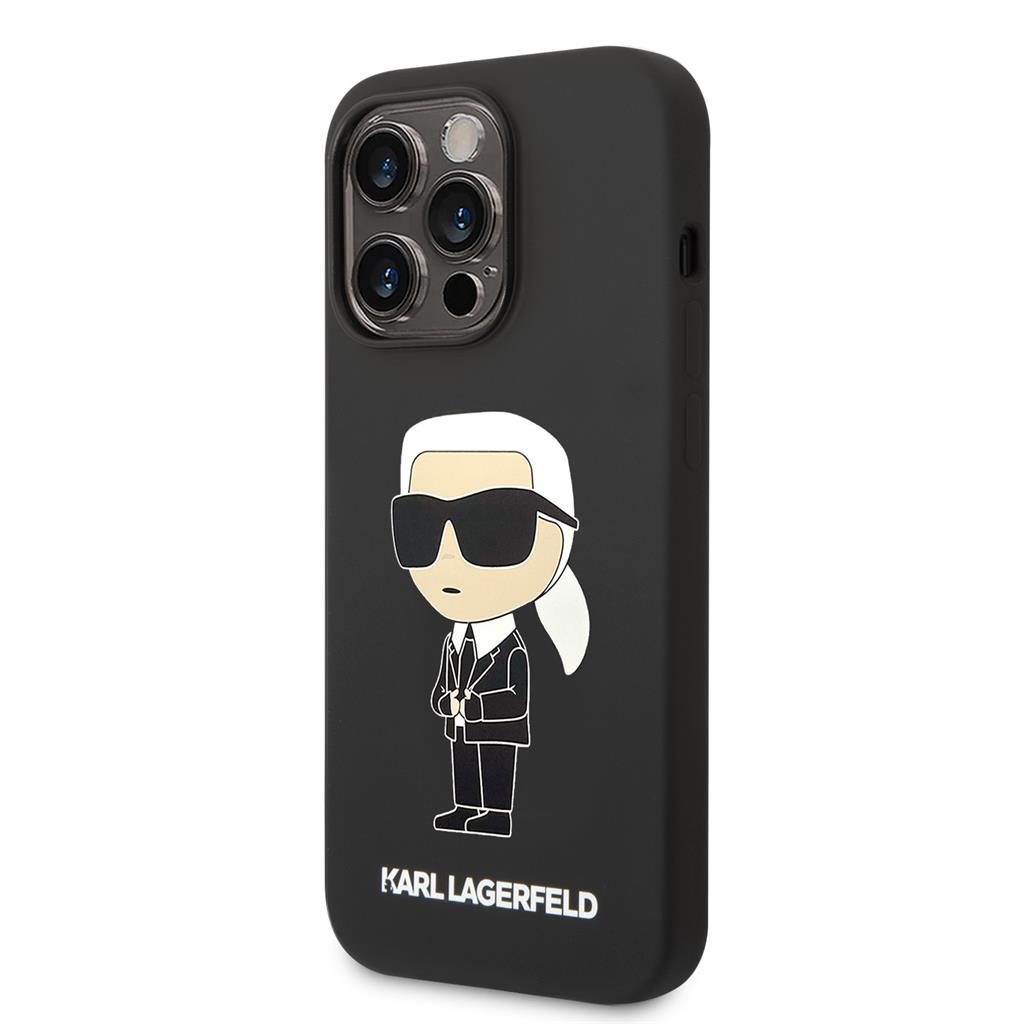 Apple iPhone 15 Pro Max Karl Lagerfeld Liquid Silicone Ikonik NFT tok (Fekete) – KLHCP15XSNIKBCK