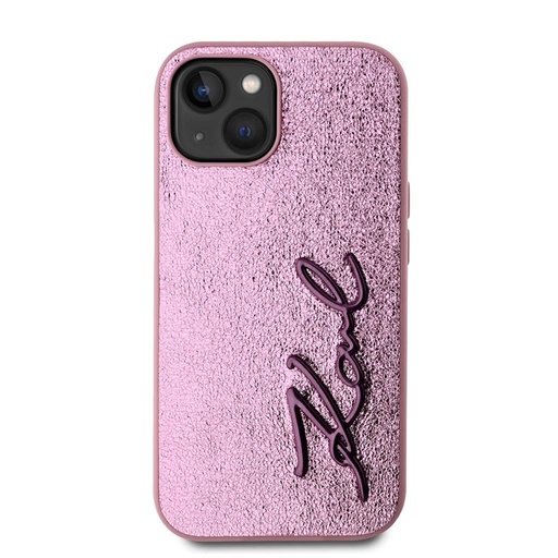 Apple iPhone 15 Karl Lagerfeld Wrinkled Signature husă (Roz) – KLHCP15SPFMFBKMP