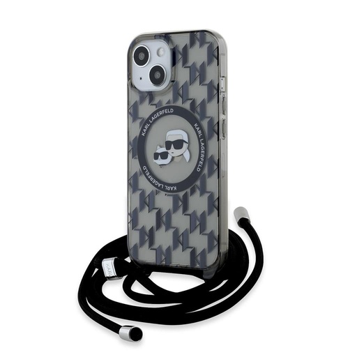 Apple iPhone 15 Karl Lagerfeld IML Monogram Crossbody K&CH Heads MagSafe husă (Negru) – KLHMP15SHCKCKLCK